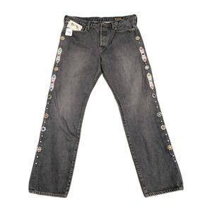 Kapital Kountry Jeans Mens 38 Black Wash Denim Monkey Disco Studs 14oz Japan New